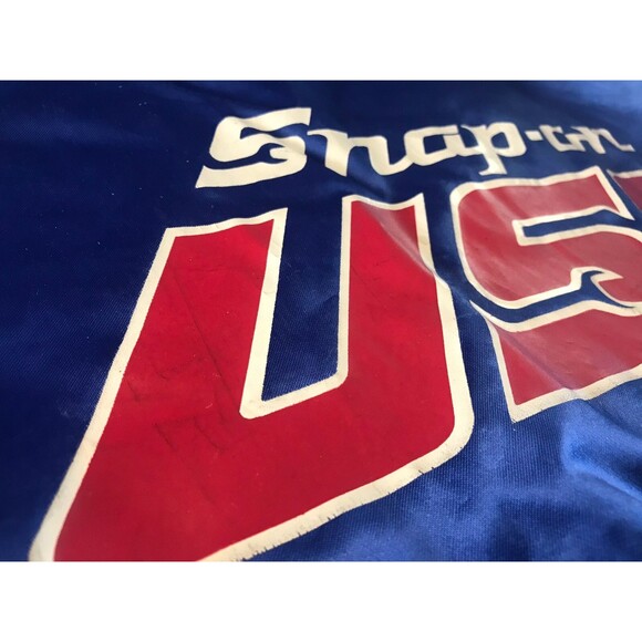 Vintage Snap-on Tools Jacket Blue Satin Snap Front XL Swingster Made In USA - Picture 14 of 14